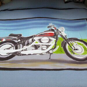 BATIK HARLEY WALL HANGING  64 X 43” COLORFUL, MODERN MOTORCYCLE ART